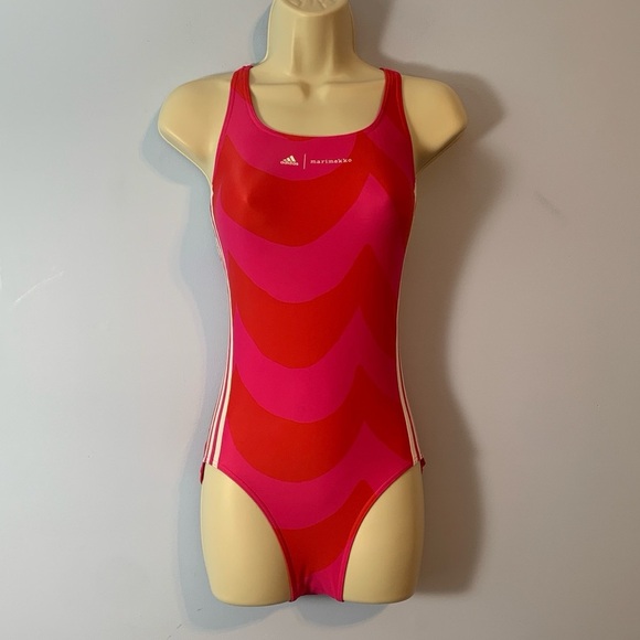 Adidas xMarimekko SH3.RO 3-Stripes one piece Swimsuit Magenta/ Vivid Red pink 0 - Picture 2 of 8